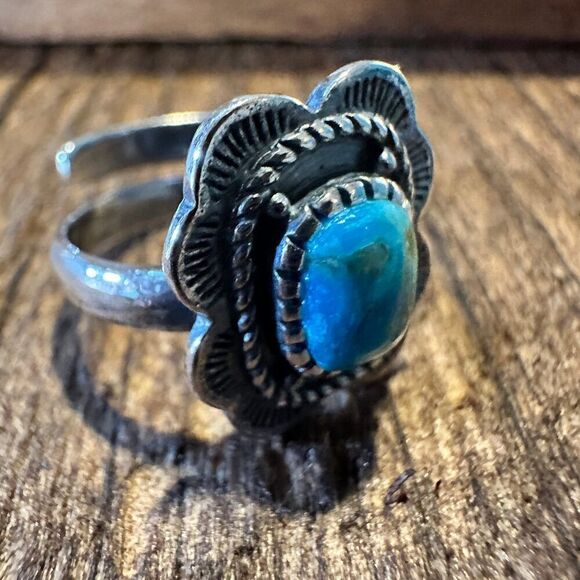 Native American Asia Turquoise Cuff Statement Ring, Genuine Sterling Silver & T - Picture 2 of 6